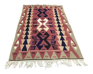Vintage Turkish Red, Blue, Okra Green & Grey Wool Tribal Kilim Rug, 1960s