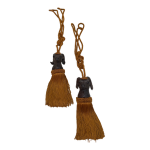 1970s Pair Ram Head Leather Wrapped Curtain Tieback Tassels