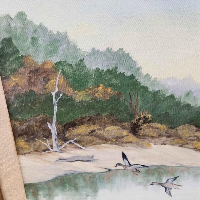 Signed Vintage Coastal Marsh Landscape Painting in Carved Gilt Wood Frame, 24x28 For Sale - Image 4 of 8
