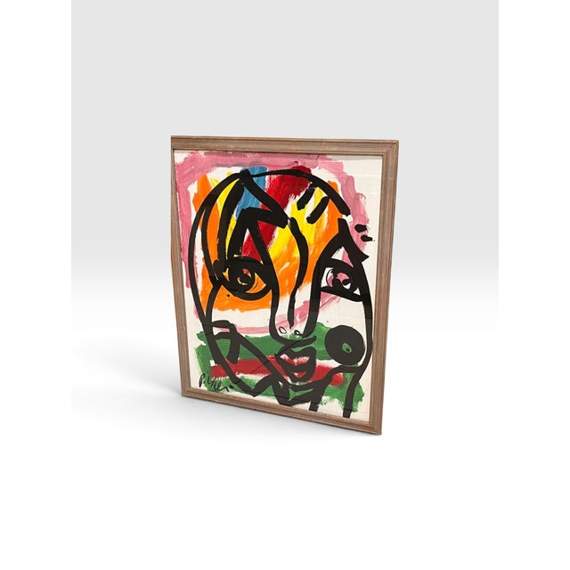 Peter Keil Late 20th Century Attributed to Peter Keil Signed Neo-Expressionist Abstract Portrait Painting, Framed For Sale - Image 4 of 6