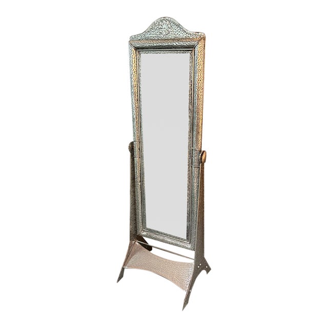 Hand Hammered Tin Cheval Floor Mirror For Sale
