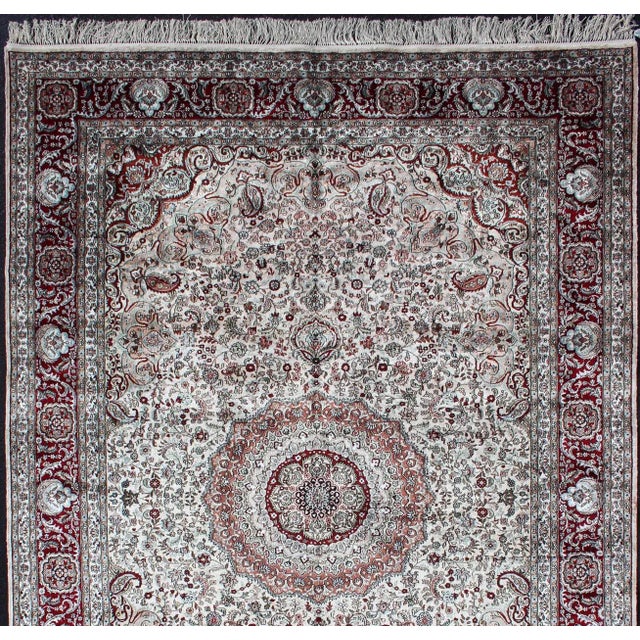 Silk Vintage Isfahan Design Medallion Rug With Intricate Floral Elements For Sale - Image 4 of 13