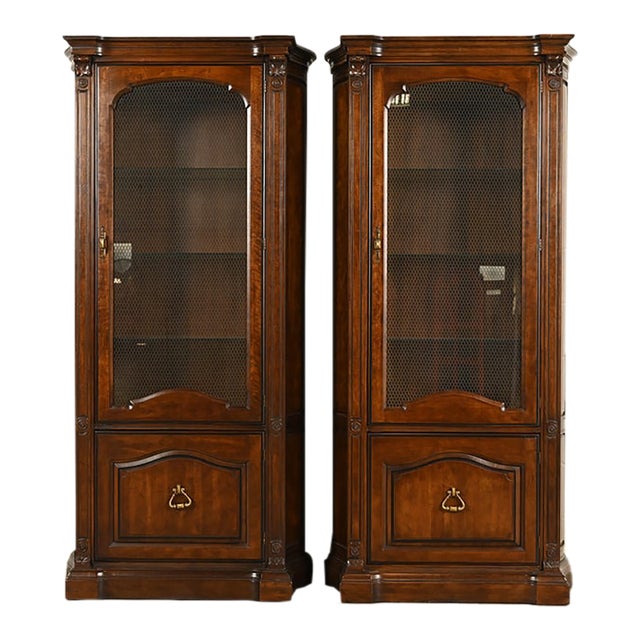 Davis Cabinet Co. French Regency Louis XVI Carved Cherry Wood Lighted Bookcases or Display Cabinets, Pair For Sale