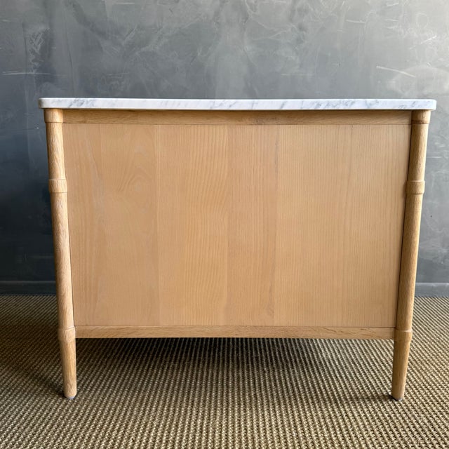 Brass Marie Classic White Oak 3 Drawer Night Stand White Marble Top Natural Finish For Sale - Image 8 of 15