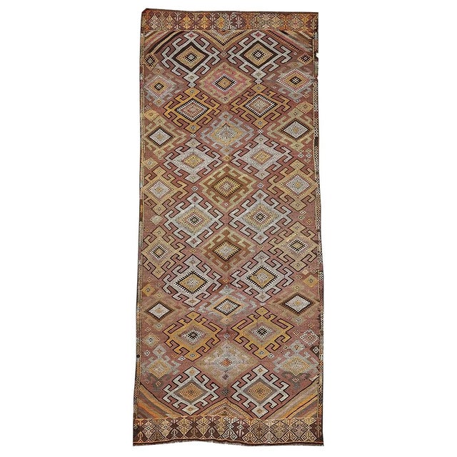 Textile Embroidered Vintage Turkish Kars Kilim Rug For Sale - Image 7 of 7