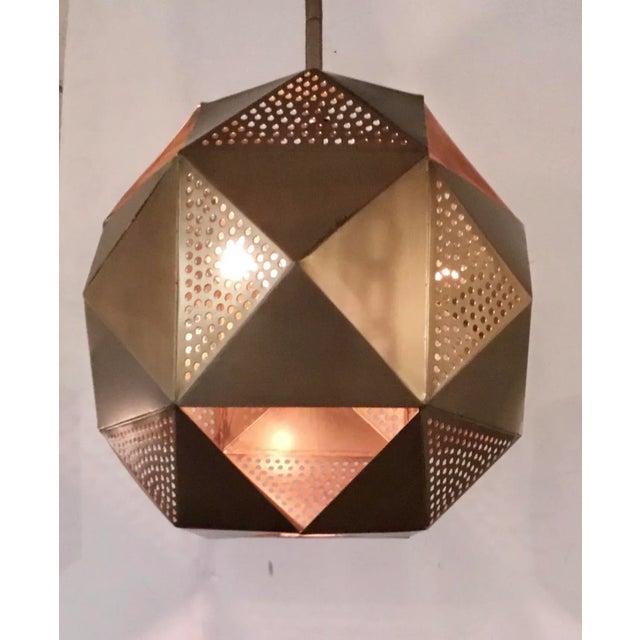 Original Retail $1105, stylish Arteriors Contemporary Pierced Antique Brass Finished Geometric Tyson Pendant Light,...