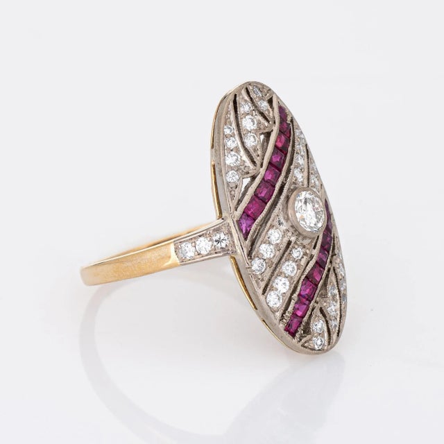 Art Deco Ruby Diamond Ring Estate Art Deco Style Oval Cocktail Fine Jewellery size 6.5 For Sale - Image 3 of 7
