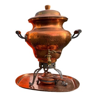Vintage 1960s Stöckli Swiss Copper Samovar With Burner and Original Box For Sale