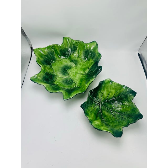 VIETRI Vintage Italian Vietri Leaf Bowls - Set of Two For Sale - Image 4 of 5