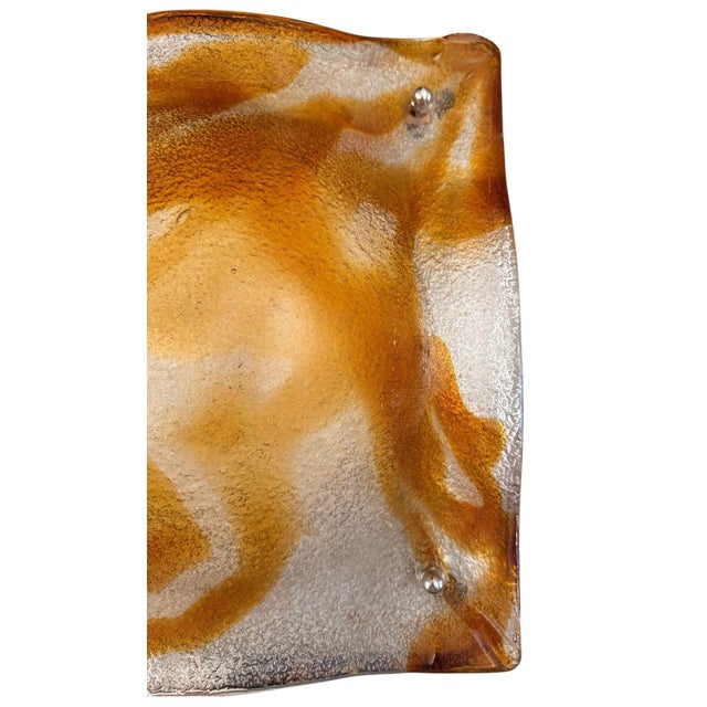 1970s Mazzega Amber & Clear Murano Glass Wall Sconce or Flush Mount For Sale - Image 4 of 9