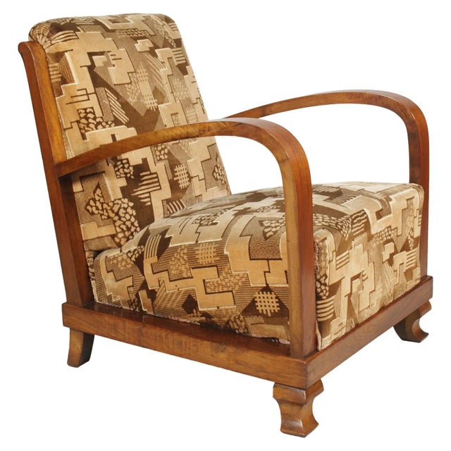Art Deco Italian Walnut Lounge Chairs and Ottomans from Fortunate Depero, 1920s, Set of 4 For Sale - Image 3 of 17
