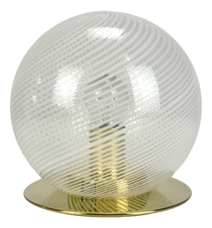 Murano Glass Globe & Brass Table Lamp by Venini, 1970s