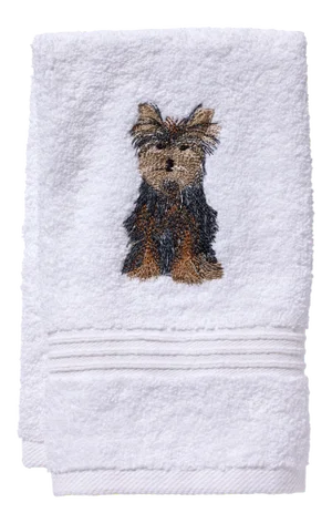 Yorkie Dog Guest Towel White Terry, Embroidered