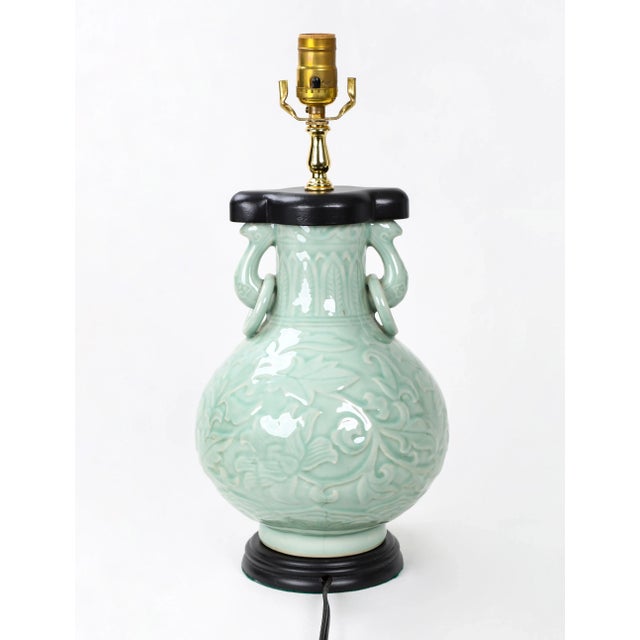 Chinese Chinese Style Celadon Double Ring Ear Table Lamp For Sale - Image 3 of 10