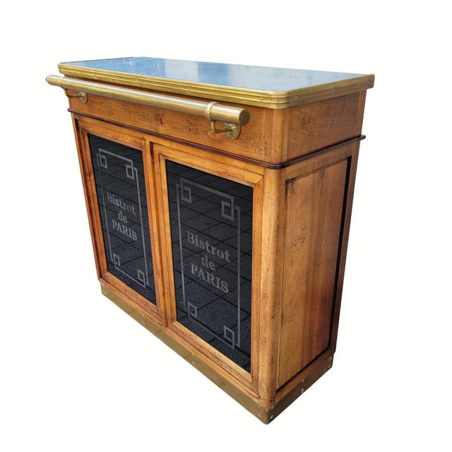 "Bistrot de Paris" Bar Cabinet, Cherry Wood, Zinc, and Gilt Brass, Roche Bobois, 1980s – France Style: Bistro Materials:...