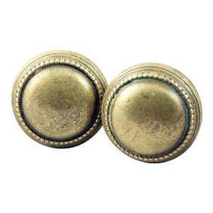 Mid 20th Century Beaded Concentric Brass Door Knobs - a Pair