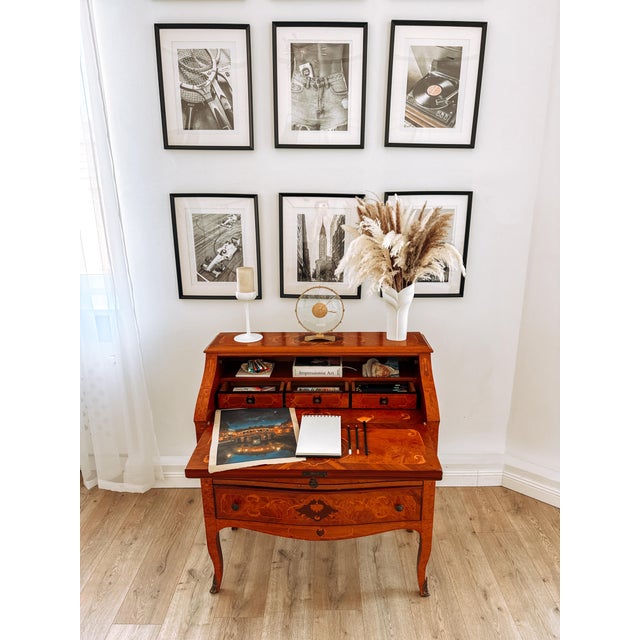 Louis XV Italian Bombé Marquetry Secretary Desk, 1960s For Sale - Image 6 of 18
