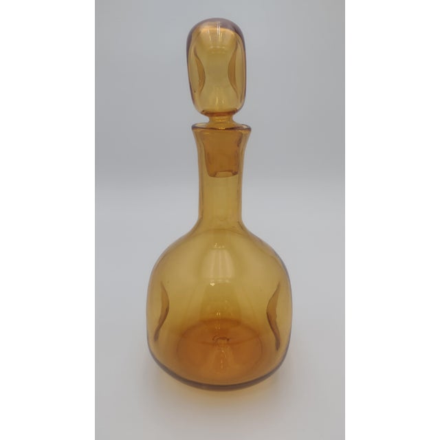 Amber Vintage Mid-Century Amber Empoli Glass Decanter With Stopper For Sale - Image 8 of 10
