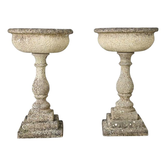 English Pair of 19th Century Cast Stone Planters For Sale
