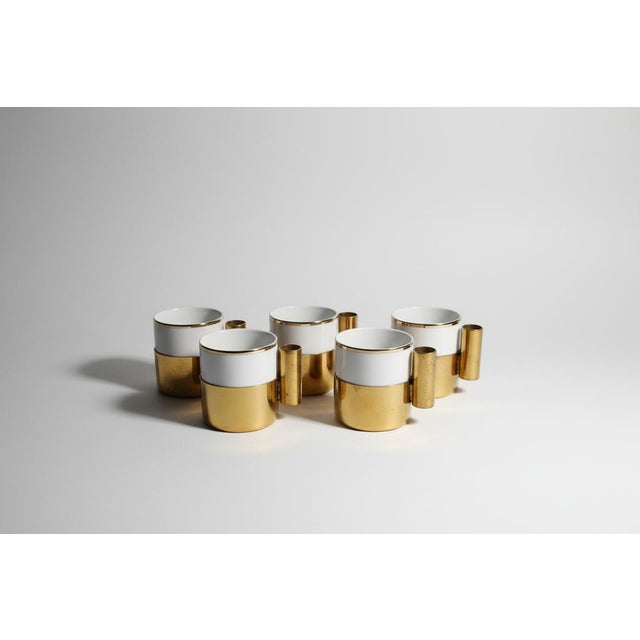 Metal Mid-Century Modern Italian Porcelain and Brass Coffee Cups, 1960s, Set of 6 For Sale - Image 7 of 7