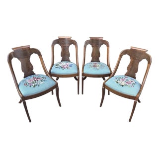 Early 20th Century or Late Nineteenth American Empire Gondola Chairs With Needlepoint Slip Seats, a Set of Four For Sale