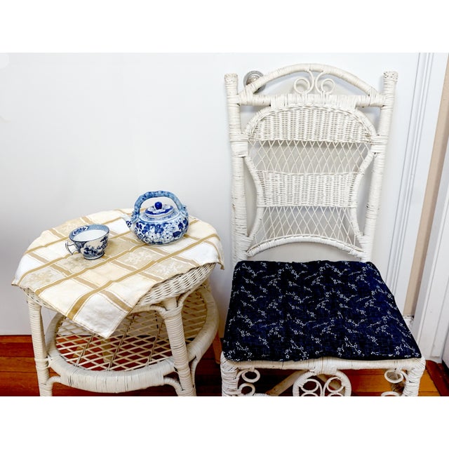 Early 20th Century Antique Wicker Rattan Chair and Vintage Side Table For Sale - Image 5 of 7