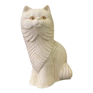 Distressed Off White Color Glaze Ceramic Cat Deco Figure