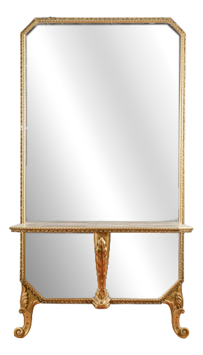 Mid-Century Modern Wall Mirror Console with Floor Shelf
