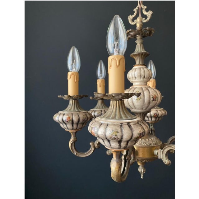 Antique Ceramic and Brass Chandelier, 1960s For Sale - Image 6 of 15