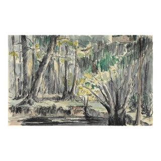 1960s Forest River Bank Landscape Painting For Sale