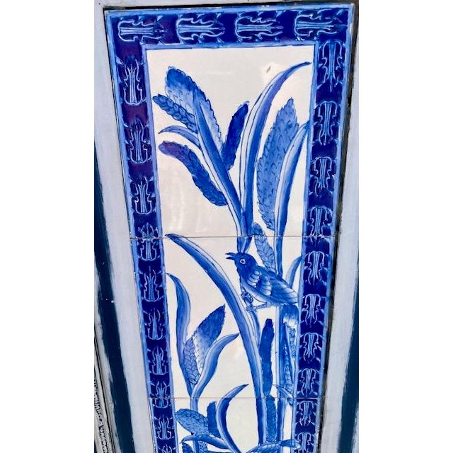 Pair of Framed Hand-Painted Chinoiserie Blue & White Ceramic Tile Panels From a Hollywood Props House For Sale In Los Angeles - Image 6 of 11