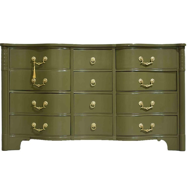 Mid Century Curved Front Georgian Revival Dresser the Kentmark by Kent Coffey - Newly Painted For Sale - Image 17 of 17