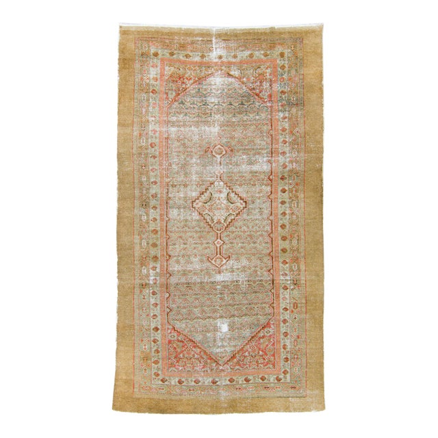 1900s Antique Tan Sage Salmon Sarab Hand-Knotted Rug - 6’ X 10’11" For Sale