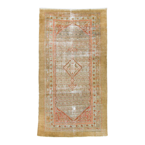1900s Antique Tan Sage Salmon Sarab Hand-Knotted Rug - 6’ X 10’11"