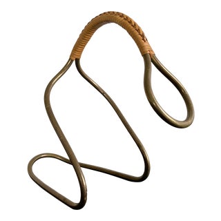 Carl Aubock Brass and Cane Wine Bottle Caddy / Holder For Sale