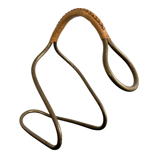 Carl Aubock Brass and Cane Wine Bottle Caddy / Holder For Sale