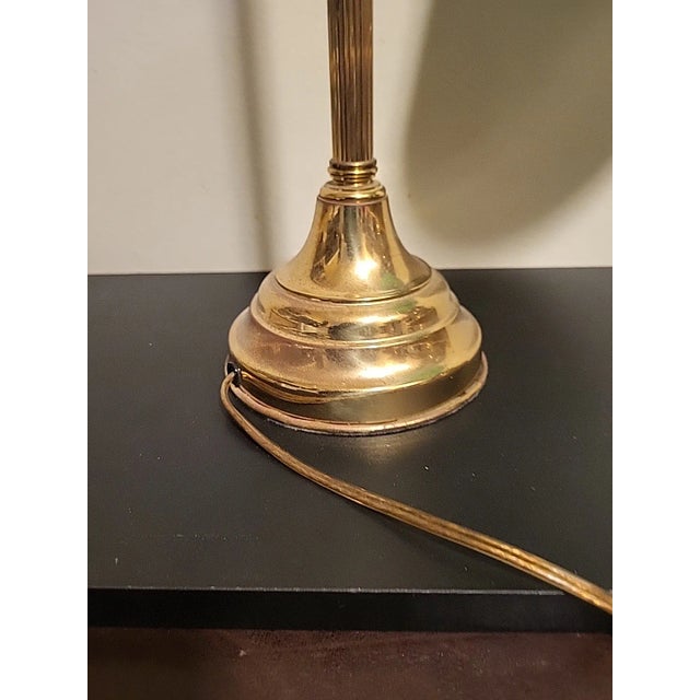 Vintage Banker Brass Lamp Green Glass Art Deco For Sale - Image 4 of 12