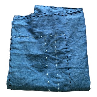 Linen Bed Cover With Hand French Knots & Embroidery For Sale