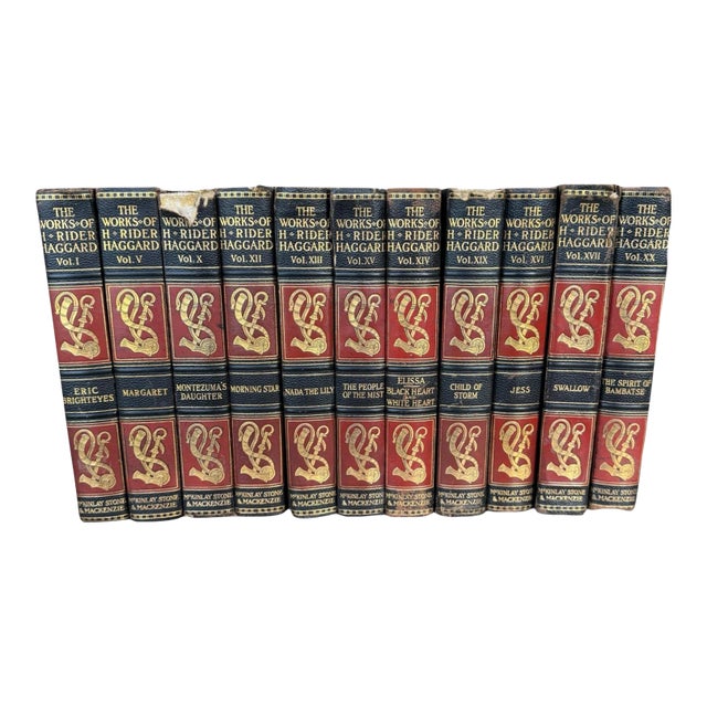 Antique Hardcover Books-Set of 11 the Works of H Rider Haggard For Sale