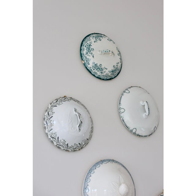 Wall Composition of Soup Tureen Lids in Green Earthenware, 1950s, Set of 5 For Sale - Image 6 of 7