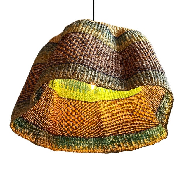 Tribal Bolga Wave Vintage Tribal Basket Pendant Light For Sale - Image 3 of 5