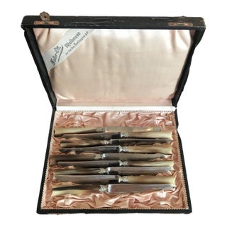 1920s French Horn With Silver Knife Set Muller-Ott Mulhouse- Set of 9 For Sale