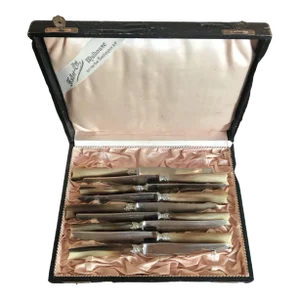 1920s French Horn With Silver Knife Set Muller-Ott Mulhouse- Set of 9