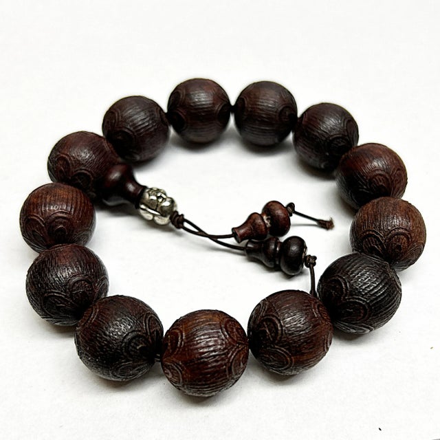 Chinese Rosewood Carved Beads Hand Rosary Praying Bracelet For Sale In San Francisco - Image 6 of 8