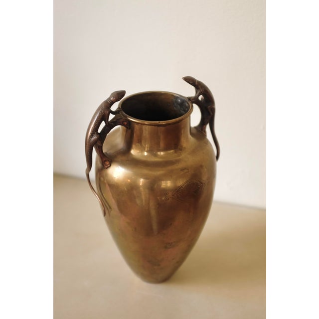 1910s Swedish Brass Vase With Lizard Ornaments For Sale - Image 4 of 7