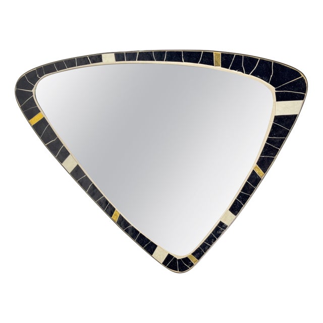 Mid-Century Modern Asymmetrical Mosaic and Brass Free-Form Mirror from Muller, 1950s For Sale