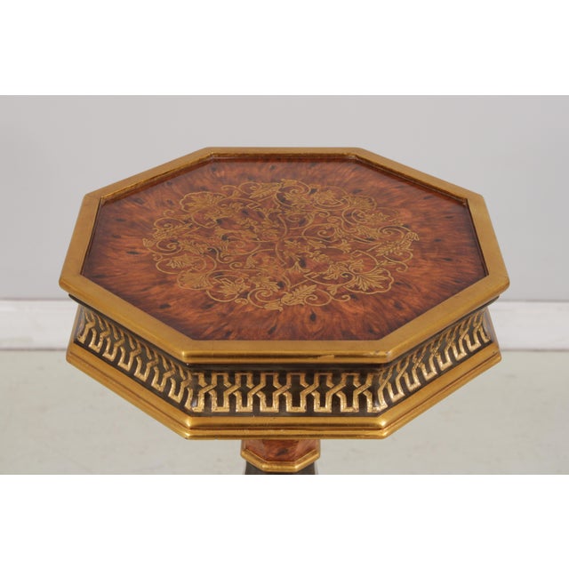 Pair of Burl Wood Regency Empire Black & Gold Pedestal Stands For Sale - Image 4 of 16