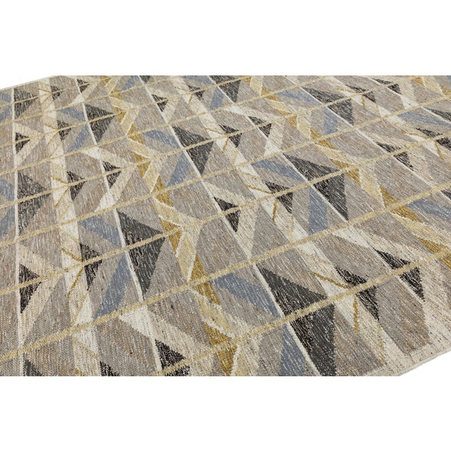 Swedish Flatweave Style Geometric Wool Rug Mid-Century Modern Scandinavian Rug For Sale - Image 10 of 11
