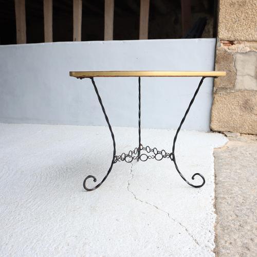 French Mid-Century forged Triangle shape Coffee Table from the 50s Wonderful Triangle Formica Table Top in an extravagant...