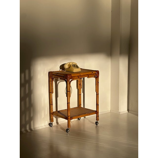 Brown Console Table in Wood and Rattan, 1970s For Sale - Image 8 of 8